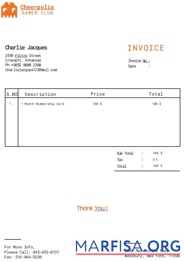 Blank Gaming Company Invoice Template